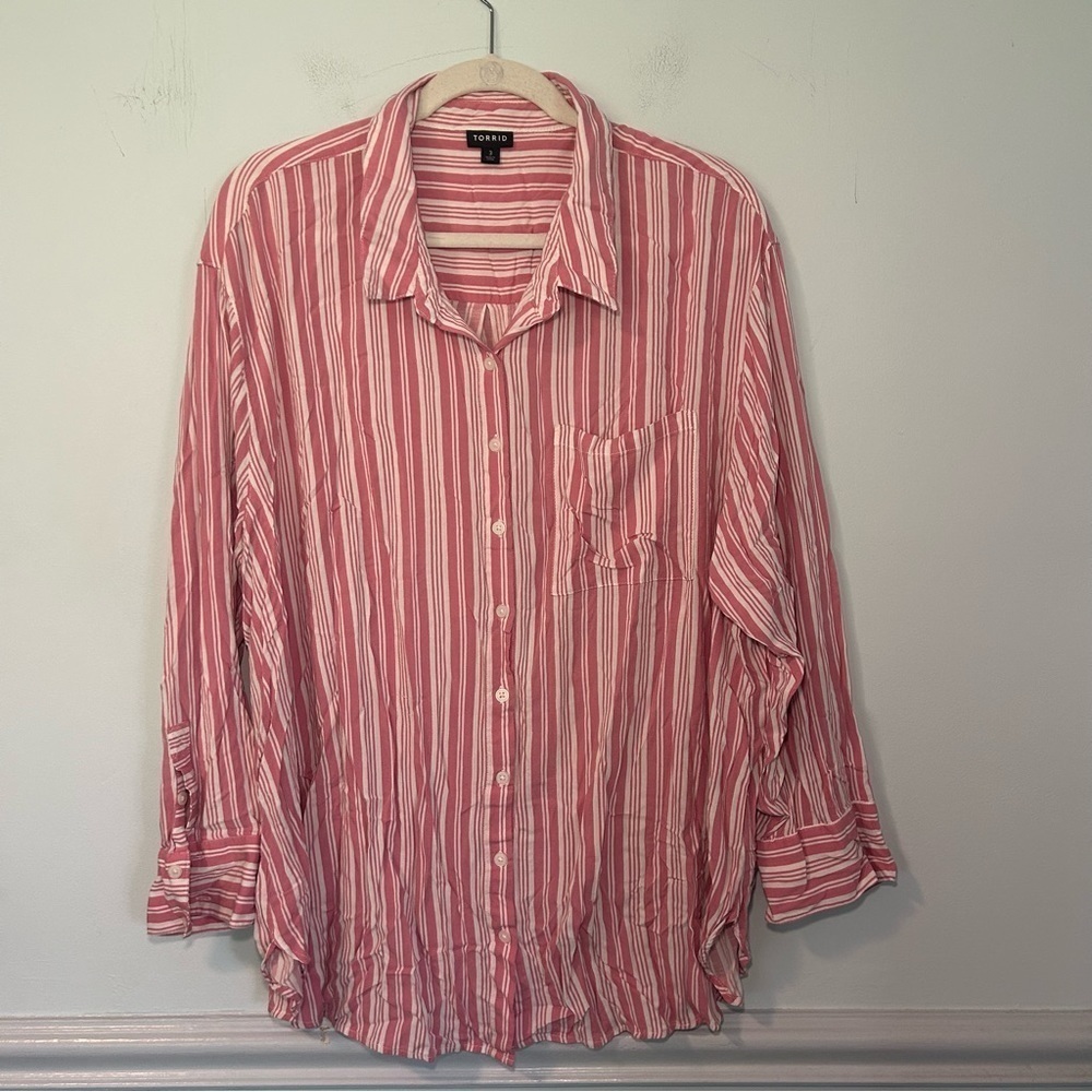 Torrid Pink & White Striped Long Sleeve Button Down Blouse Size 3X